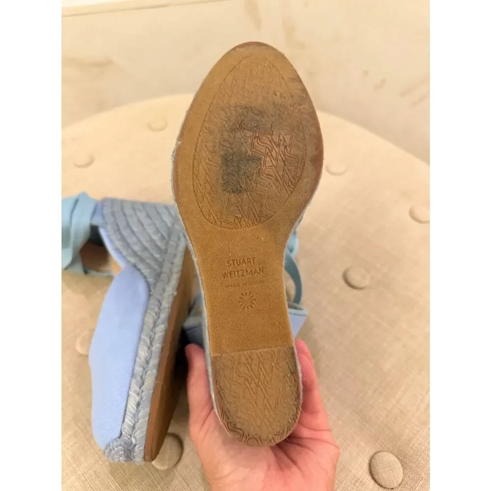 Stuart Weitzman Light Blue Espadrille Wedge Ankle-Tie Sandals - Picture 10 of 12